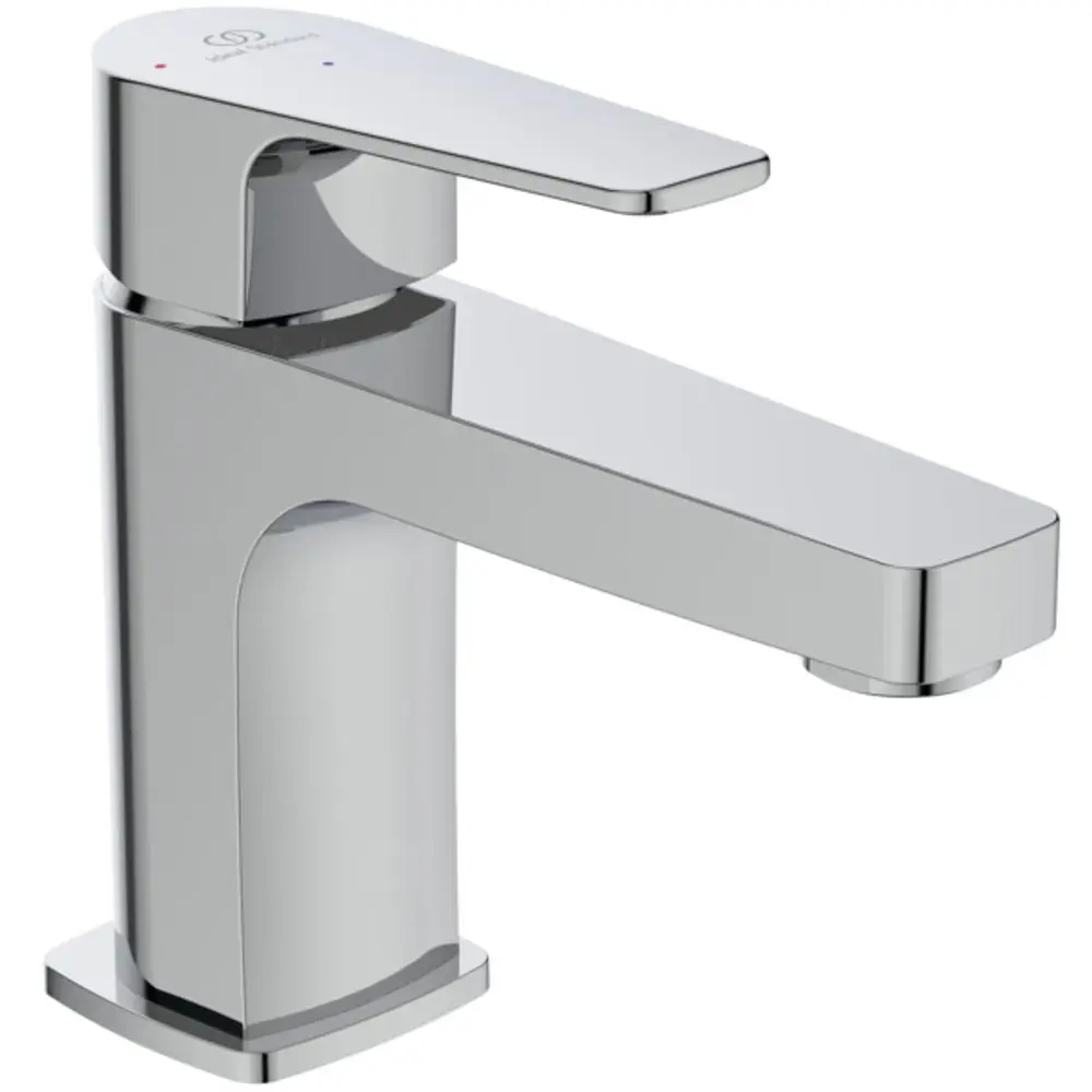 Waschtischarmatur aus Chrom von Ideal Standard mit einem flachen Hebel zur Steuerung des Wasserflusses, geeignet für moderne Badezimmereinrichtungen.
